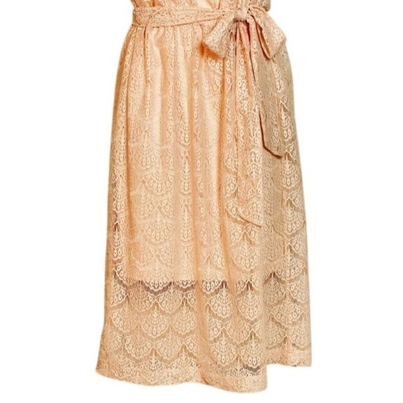 Jessica Simpson Size 10 Pastel Peach Lace Dress With Tie Waist & Keyhole Closure - Picture 4 of 10
